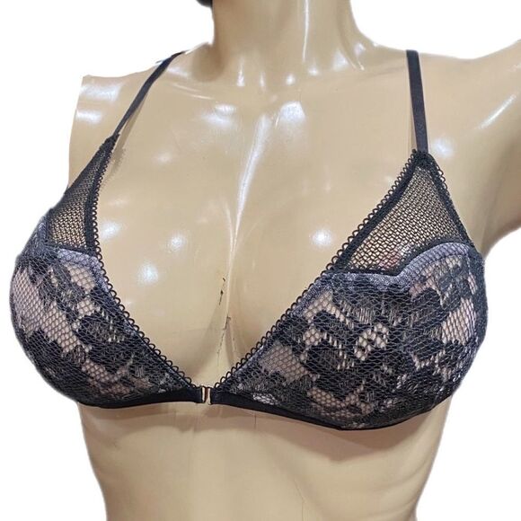 Victoria’s Secret Dream Angels Sexy Sheer Lace Unlined Triangle Bralette Black M - Picture 2 of 3